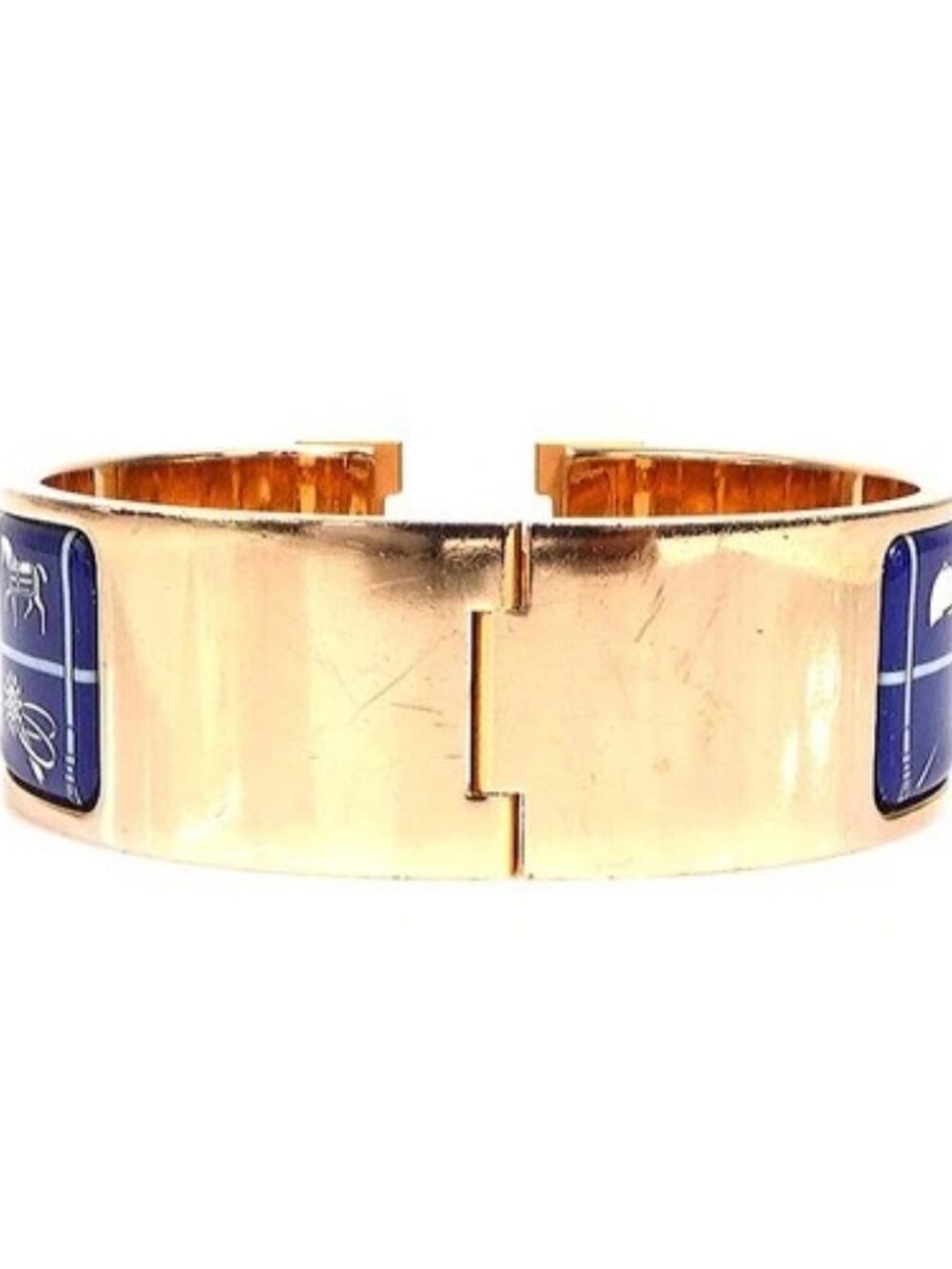 Auth HERMES Clic Clac H Bangle Bracelet Gold/Blue/Off White Metal -e61067a - Picture 3 of 9